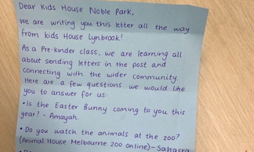 Dear Kids House Noble Park letter