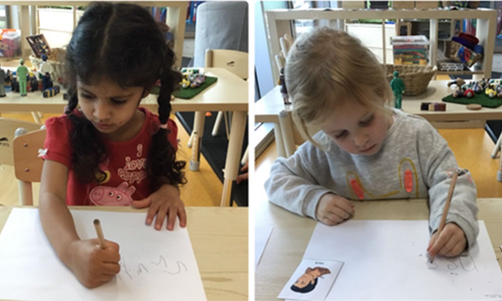 Children learning about the human body by drawing