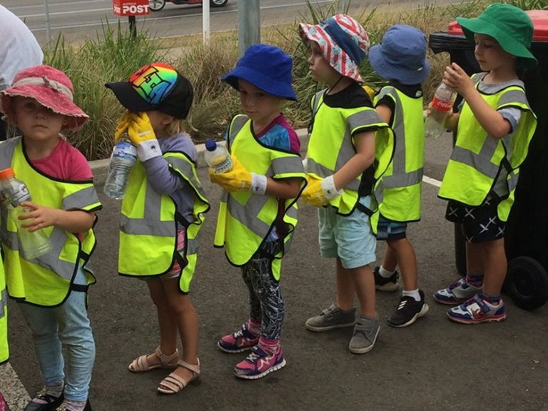 Children learning about recycling