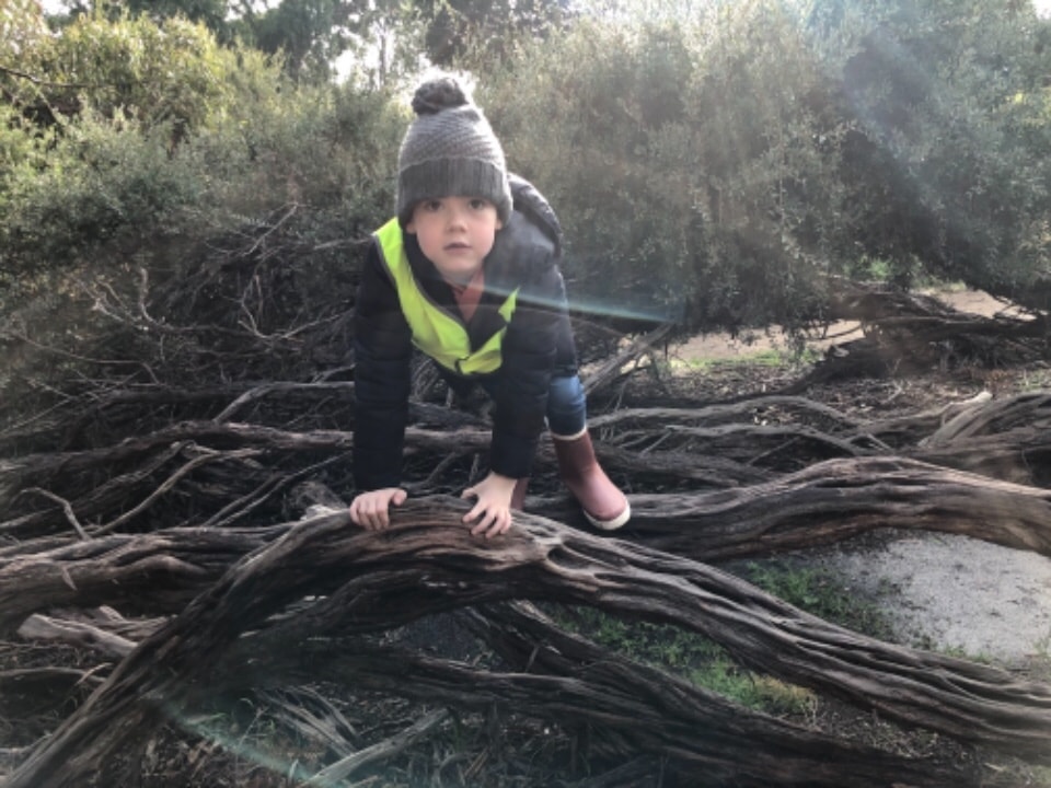 A child climbing outdoors