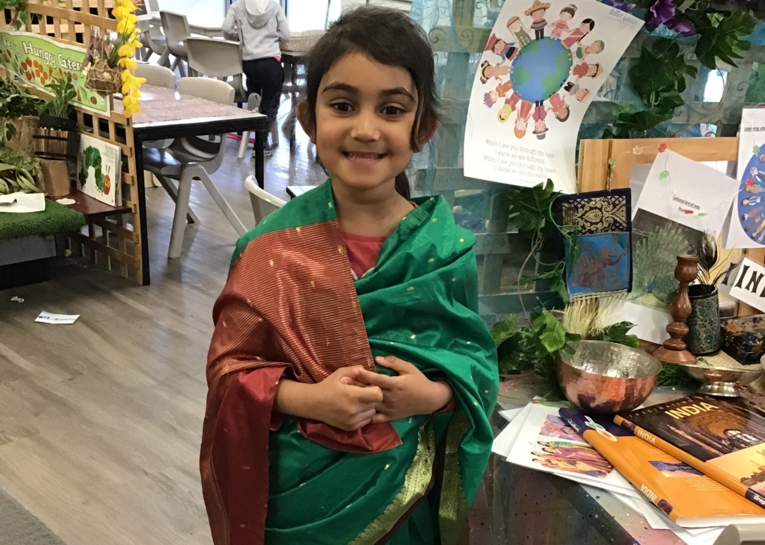 Kinder children exploring cultures by dressing up